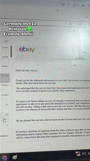 Germany ebay mc011 Reinstate✅ #mc011 #ebay #dropshipping #amazon #reinstatement #viralvideo