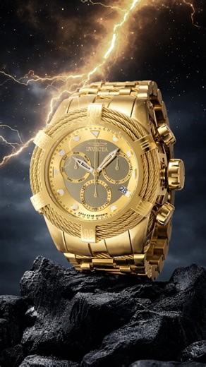 Official Invicta Stores on Instagram: "Full‑gold voltage in overdrive. The Invicta Bolt GOLD RUSH 48604 turns the volume all the way up with a 53mm all‑gold case, gold dial, and oversized gold bracelet, delivering the loudest statement in the Bolt lineup. ⚡🏆 ⚙️ Swiss Z60 quartz chronograph for precise 30‑minute timing and everyday reliability. ⚜️ Gold‑tone metal dial, bezel, case, and bracelet for an all‑gold, all‑eyes‑on‑you presence. 🔗 Massive 35mm gold stainless steel bracelet with fold‑ove