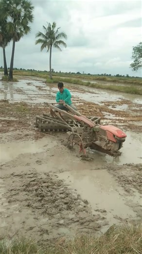 Farmer Plowing Rice Field with Hand Tractor 🌾🚜 | Hard Work in the Mud