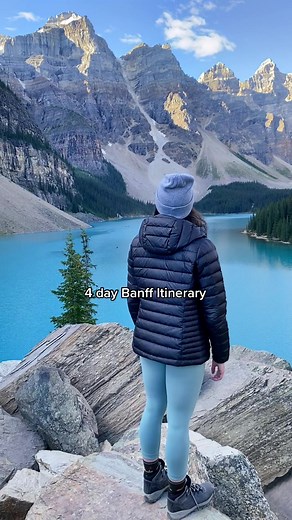 BANFF 4 DAY ITINERARY 🏔🥾💧 Day 1: Explore Town Explore downtown Banff, take a short walk to the Cascade of Time Garden and Bow Falls Visit the lakes near by: Two Jack Lake, Minnewanka and Vermillion Banff gondola for 360 degree views! Day 2: Lakes & Hiking Lake Louise early morning Spend the morning/afternoon hiking - easy: Lake Agnes Tea house or Fairview lookout Moderate/difficult: little and big beehive and plains of six glaciers Moraine Lake in the late afternoon Johnston Canyon Day 3: Exp