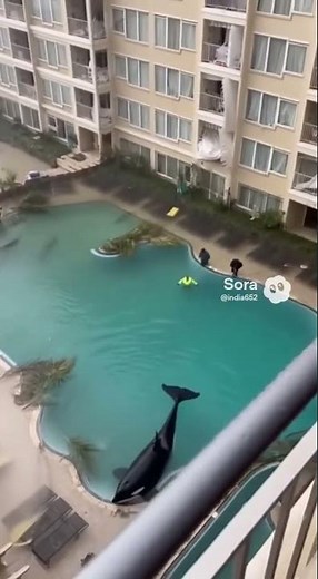 Orca in Hotel Pool after Big Storm