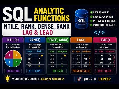 SQL Interview Questions | NTILE(), RANK(), DENSE_RANK(), LAG(), LEAD()
