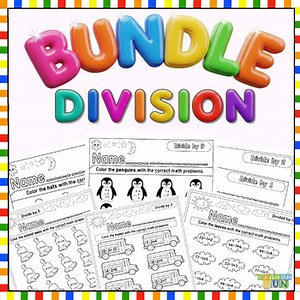 Division Math Practice-Color Correct Answers-Fall-Winter Theme BUNDLE