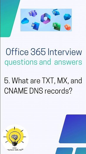 What are TXT, MX and CNAME DNS records , Office 365 interview questions #shorts #youtubeshorts
