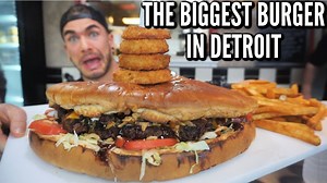 76K views · 3.3K reactions | The biggest burger north of Detroit Michigan is at Burger Shack in Dearborn Michigan! This giant burger offers over 3lb of beef, the biggest brioche bun, bbq brisket, veggies, sauces and so much more (not to mention the side of fries). With only a 30 minute time limit can we defeat this undefeated food challenge or will this giant burger crush us? | Joel Hansen - Model Vs Food | Facebook