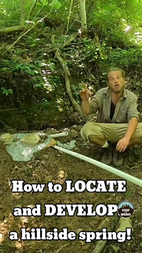 How to locate and develop a natural hillside spring in less than 60 seconds! #offthegrid #watercollection #springwater #survivalskills We live 100% off the grid and this.is how we find, develop and collect water for our homestead. You do t need a lot lot of money to sustainably go off grid. We do it with what we have on hand and you can too! Follow for more off grid tips and homesteading #diyprojects | Steep in the Woods