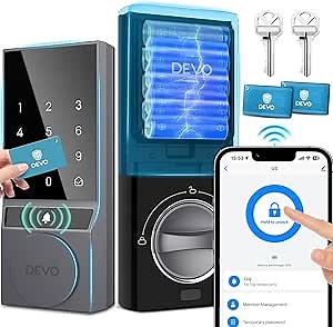Devo Smart Lock, Keyless Entry Door Lock for Front Door, Bulit-in WiFi Deadbolt, App Remote Control, Digital Smart Locks, Electronic Touchscreen Keypad, Auto Locks, Easy Installation(Gray)