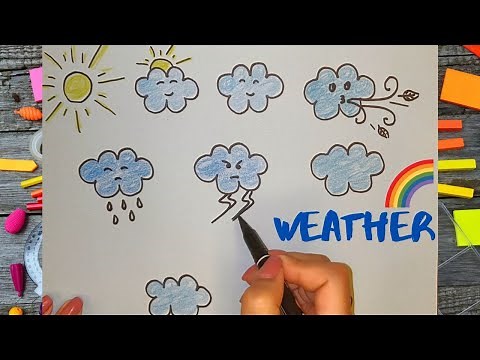 Weather | HOW TO draw weather icons. sunny, partly cloudy, cloudy, windy, rainy, stormy, snowy and🌈