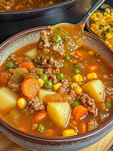 43K views · 214 reactions | Hearty, classic, and full of nostalgia! Old-Fashioned Vegetable Beef Soup. 凜凌 蓼 Ingredients: ▸ 1 tbsp olive oil ▸ 1 onion ▸ 2 garlic cloves... #VegetableBeefSoup #HomemadeSoup #ComfortMeal | Easy Trending Recipes | Facebook