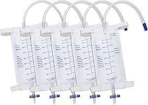 Urine Drainage Bag, 500-1000mL with Anti-Reflux Valve, Silicone Tube (750ml-5pcs)
