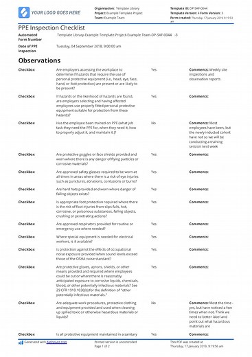 Free PPE Inspection Checklist template - Use online, download, print