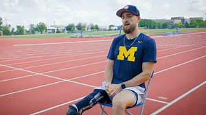 Sam Grewe, a fourth-year student at the University of Michigan Medical School, will compete in his third Paralympic Games later this month in Paris and defend his gold medal-winning high jump at the 2020 Tokyo Games. myumi.ch/egG9b #MGoParis | University of Michigan