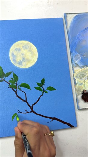 Full moon and flowers painting / acrylic painting tutorial