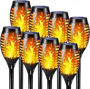 Solar Outdoor Lights - 8 Pack 12 LED Solar Torch Lights with Flickering Flame for Garden Decor Updated Pathway Lighting Outdoor Waterproof Decor Lamp for Outside Yard Patio Lawn Tiki Torches