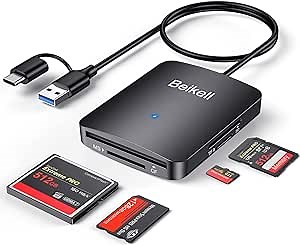 SD Card Reader, Beikell 4 in 1 Dual Connector (USB&USB C) USB C to Micro SD Memory Card Reader OTG Adapter -Supports SD/SDHC/SDXC/MMC/Micro SDXC/MS/MS Pro/CF, Compatible with Windows, OS