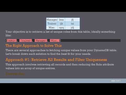 Using DynamoDB to Retrieve Unique Values for a Given Attribute without Duplicates