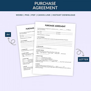 Purchase Agreement Template | Legal Contract (digital Download) - Etsy