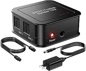 Digital Optical Audio Splitter, SPDIF Toslink Optical Fiber Audio Splitter, 1 in 3 Out Toslink Splitter with Optical Cable, Support Dolby Digital & DTS 5.1 for PS3 Blue-Ray DVD HDTV