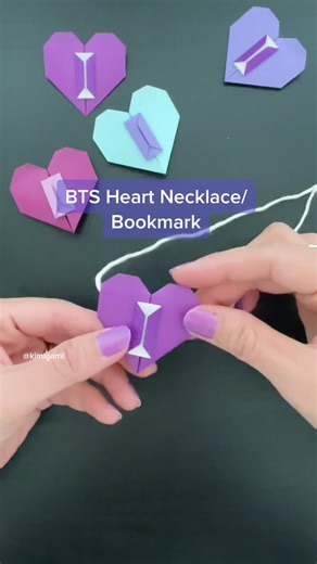 Handmade BTS Origami Heart Necklace and Bookmark by Kimigami