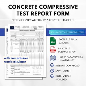 Concrete Compressive Test Report Form, Concrete Test Evaluation Report, Concrete Testing Form, Quality Control of Concrete Compressive Test - Etsy