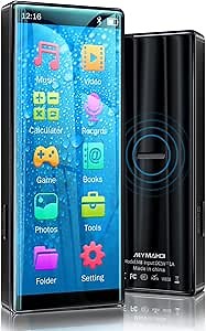 MYMAHDI MP3 Player with Bluetooth 5.0, High Resolution and Full Touch Screen, Built-in Speaker, 8GB HiFi Lossless Sound Player with FM Radio, Voice Recorder, Supports up to 128GB, Black