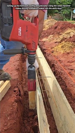 Driving Formwork Stakes Quickly for Concrete Foundation.