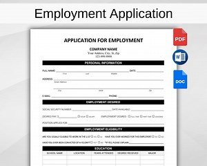 Printable Job Application Template. HR Template. Recruitment Selection. New Employee Application Form. New Hire Form. PDF, Google Docs, Word - Etsy
