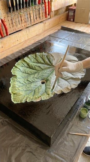 DIY Concrete Leaf Sink Using a Real Rhubarb Leaf
