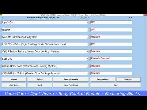 Vaux Com - Opel Vivaro - Body Control Module - Measuring Blocks