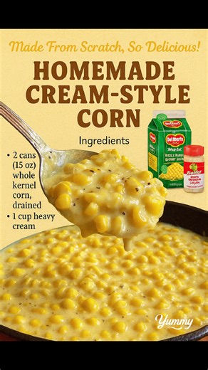 Homemade Cream-Style Corn Ingredients 2 cans (15 oz) whole kernel corn, drained 1 cup heavy cream 2 tbsp butter 1 tbsp sugar ½ tsp salt ½ tsp black pepper 1 cup whole milk 2 tbsp flour Instructions Melt butter in a skillet over medium heat. Add corn, sugar, salt, and pepper. Stir well. Whisk milk and flour in a bowl until smooth. Pour into skillet and stir until thickened. Add heavy cream and simmer 5–7 minutes until creamy. Serve warm as a cozy side dish. #creamedcorn #holidayrecipes | Easy rec