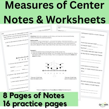 6th Grade Statistics & Measures of Center Worksheets & Notes Mean, Median, Mode