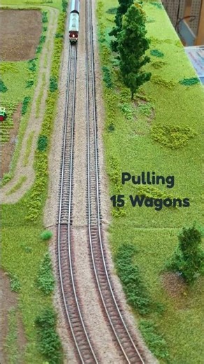 Long Freight Train on a Miniature Straightaway — Diesel Power Pulling 15 Wagons #train#hoscale