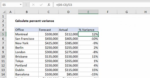 Calculate percent variance