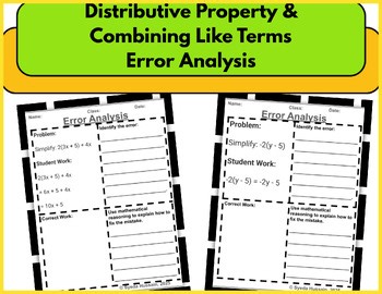 Error Analysis:Distributive Property and Like Terms-Printable Algebra Worksheet