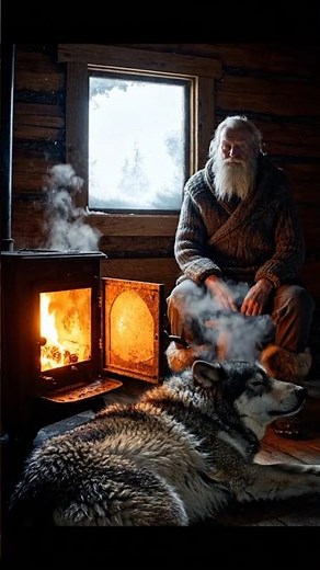 The Frozen Wolf Waited Outside His Cabin ❄️🐺