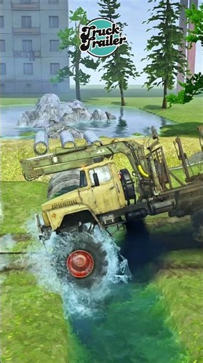 SPINTIRES MUDRUNNER Eps 263. Crane Arm Truck Drags Heavy Crane/Log Rig Across Deep River