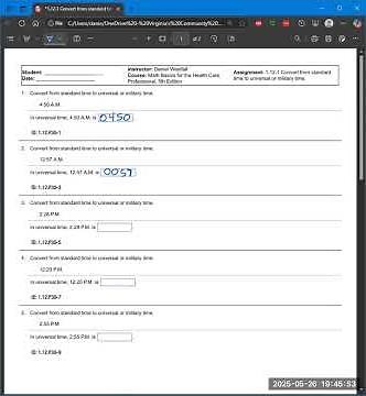 1.12.1 Convert from standard time to universal or military time