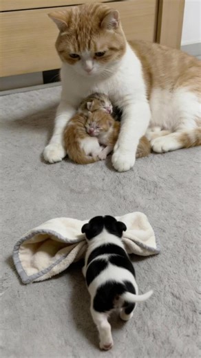 The Puppy Offered a Blanket — and the Mother Cat Understood | cat and dog
