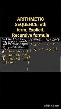 ALGEBRA: Arithmetic Sequence: nth term, Explicit, Recursive formula #maths #education #mathematics