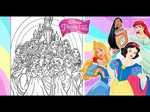 DISNEY PRINCESS Fun All Together Coloring Page Ariel Tiana Snow White Belle Jasmine Aurora Mulan