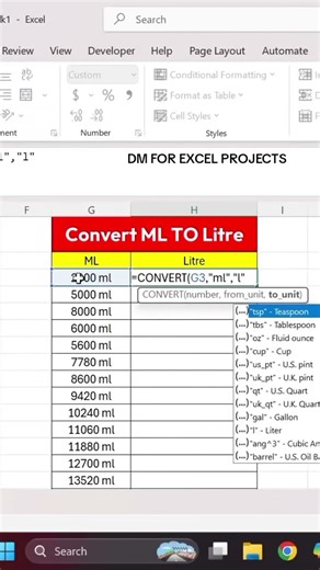 How to Convert ml to L in Excel #excel #exceltips #trickshots #excel #foryou