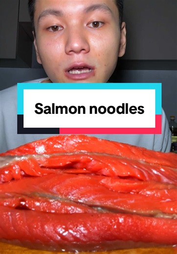 If you’re tired of salmon it just means you need to find new ways to eat it #salmon #noodles #sashimi #wasabi #mukbang