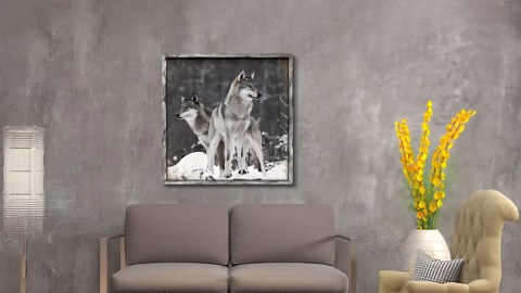 wooden framed wolf artwork for walls: black wolves picture wildlife animal wall art - gray forest wolf prints painting for bedroom wall decor 24"x24"