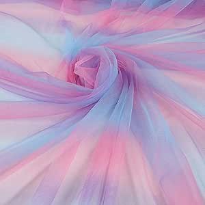 5 Yards Gradient Color Tulle Mesh Netting Fabric for Making Dress Tutu Skirt Home Decor Party Supplies - 62 Inch Wide - Blue Pink Purple