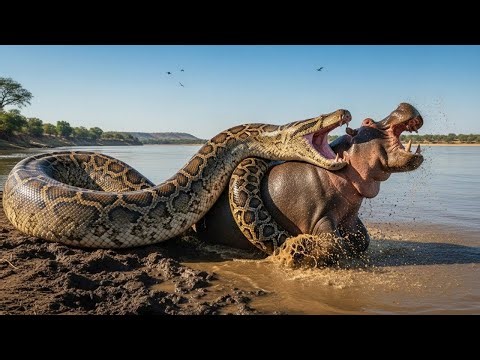 Rescue Team vs Giant Python: Saving the Hippopotamus from a Crocodile Clash in a Wild Jungle Battle