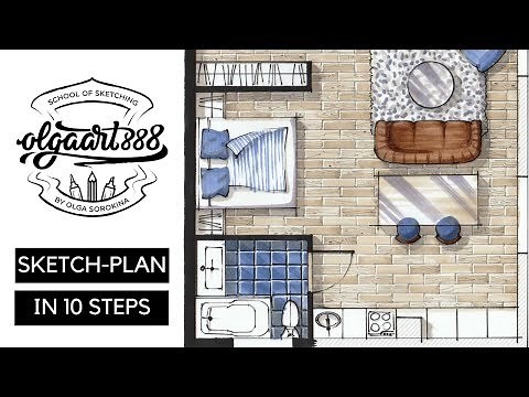 ✍🏼SKETCH-PLAN IN 10 EASY STEPS: interior design drawing with markers