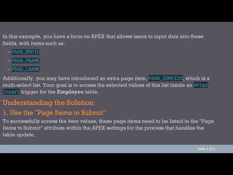 Accessing Page Items to Submit Values in Oracle APEX Triggers