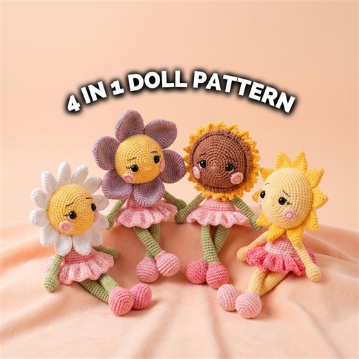 Amigurumi Sun Doll Crochet Pattern PDF, 4 in 1 Flower Doll, Daisy Sunflower Rose Girl, Beginner Tutorial - Etsy