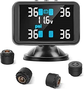 Tymate TPMS Tire Pressure Monitoring System - Large Colorful Screen TPMS, 4 Alert Modes with 4 Advanced External TPMS Sensors, Real-time Detection Tire Pressure&Temperature (0-87 PSI)