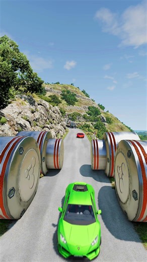Lamborghini & Truck Vs Gigantic Bollards BeamNG.Drive